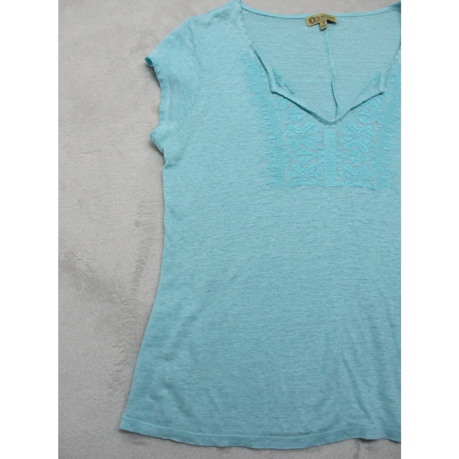 Vintage Democracy Shirt Womens M Medium Green Knit Short Sleeve V-Neck Casual Stretch Size M / US 6-8 / IT 42-44 - 4 Thumbnail