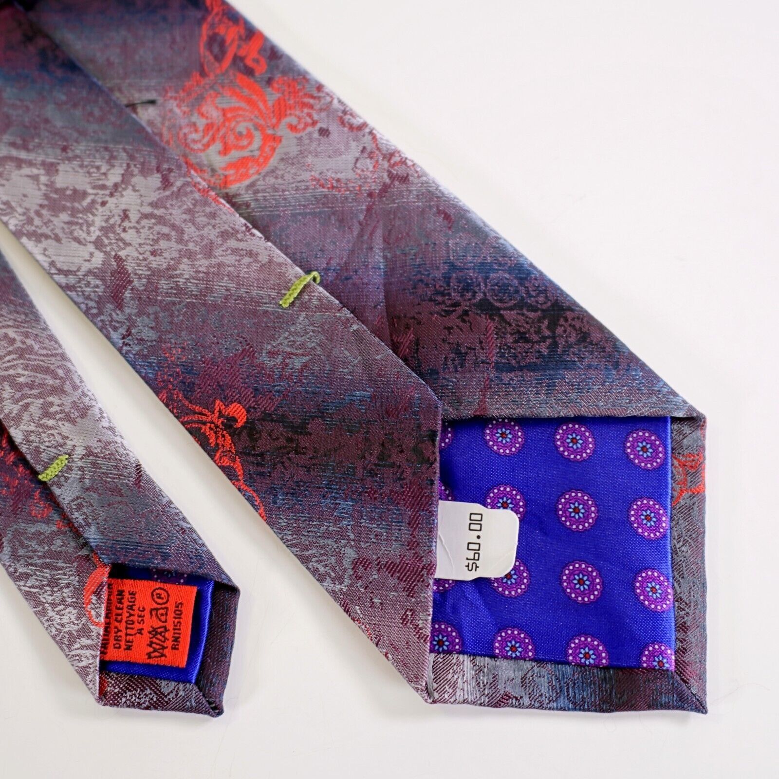 Designer Sparks By John Sparks Blue Purple Floral Woven Long Silk Tie Size ONE SIZE - 6 Thumbnail