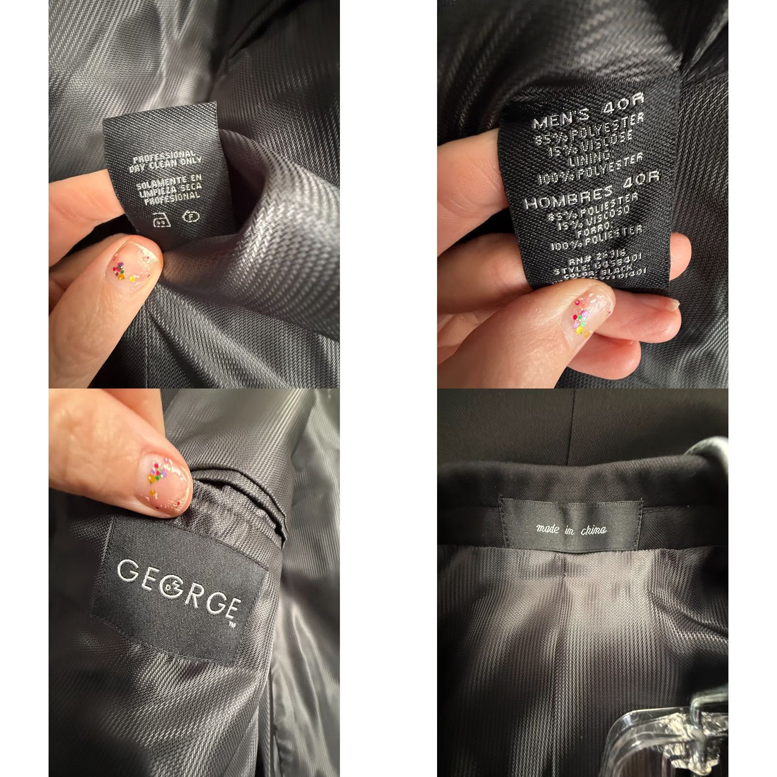 George George Suit Men's Jacket 40R Pants 44x32 Black Set Wrinkle Free NWT Size 40R - 9 Thumbnail