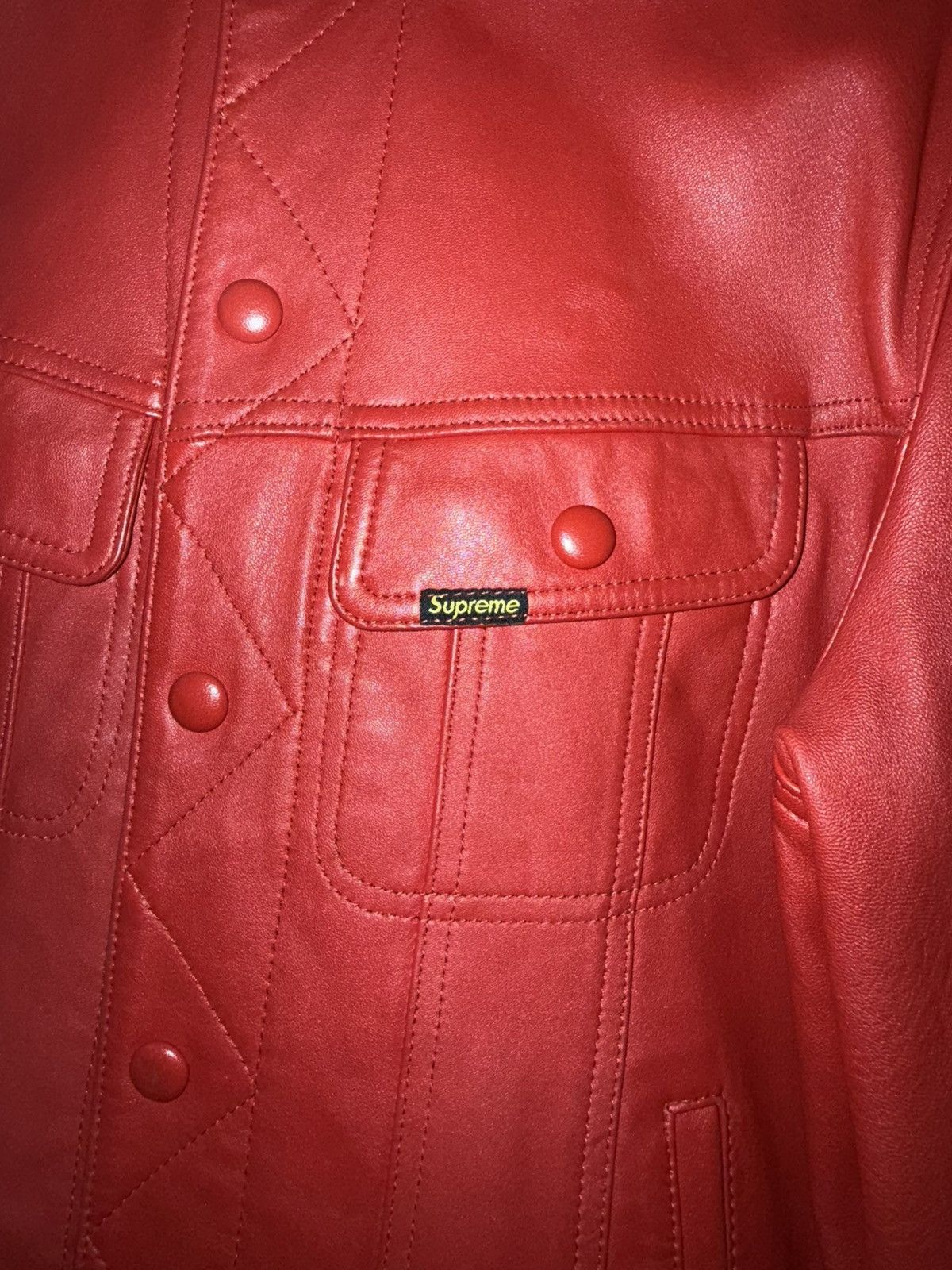 Supreme Supreme Red Leather Trucker Jacket Size US S / EU 44-46 / 1 - 2 Thumbnail