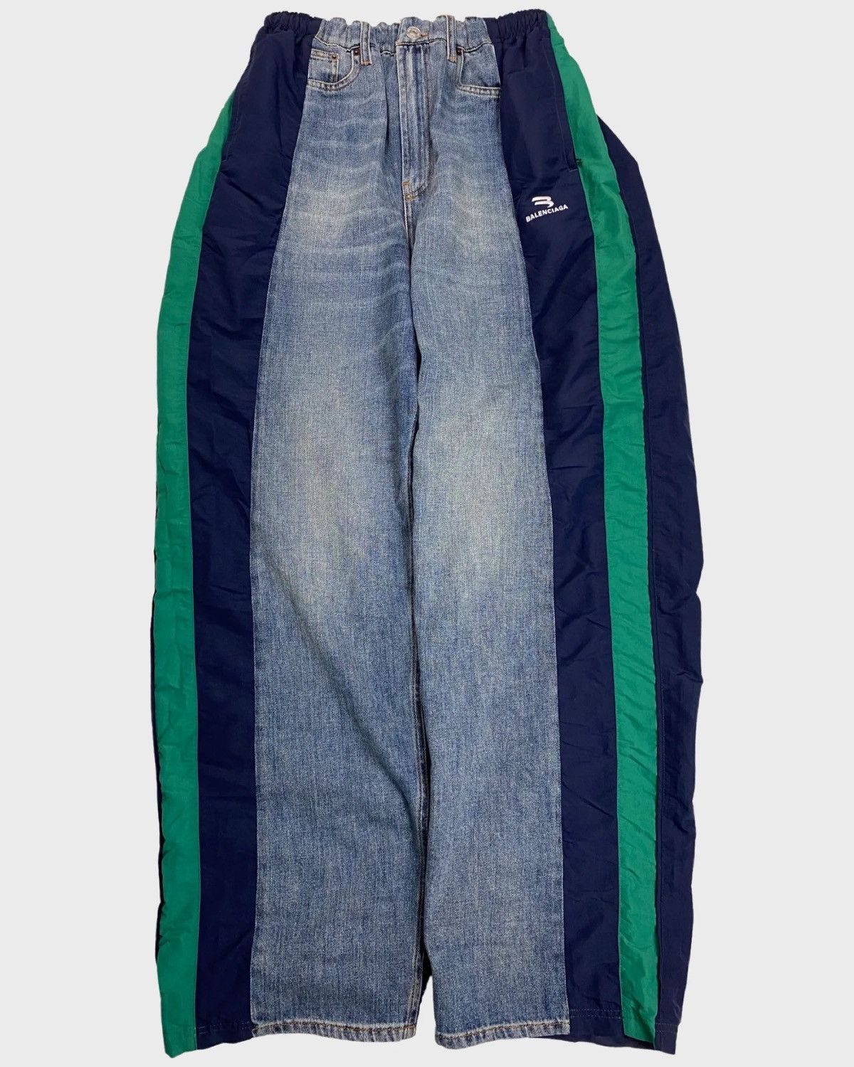 image of Balenciaga Hybrid Sporty B Trackpants X Jeans In Blue&green in Blue/Green, Men's (Size 30)