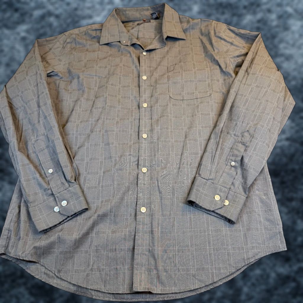 Van Heusen Van Heusen Traveler Mens Large Grey Grid Button Up Shirt Long Sleeve Stretch Size US L / EU 52-54 / 3 - 1 Thumbnail