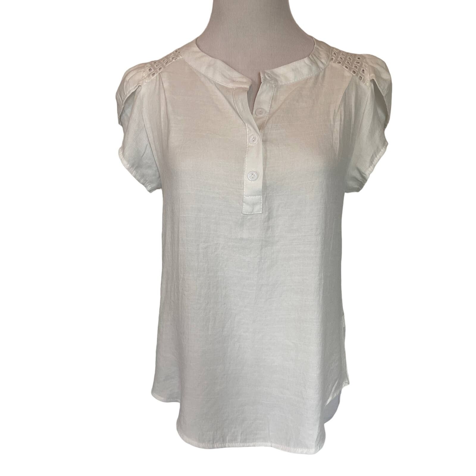 Other New White Short Sleeve Button Down Lace Detail Trim Medium Size M / US 6-8 / IT 42-44 - 1 Thumbnail