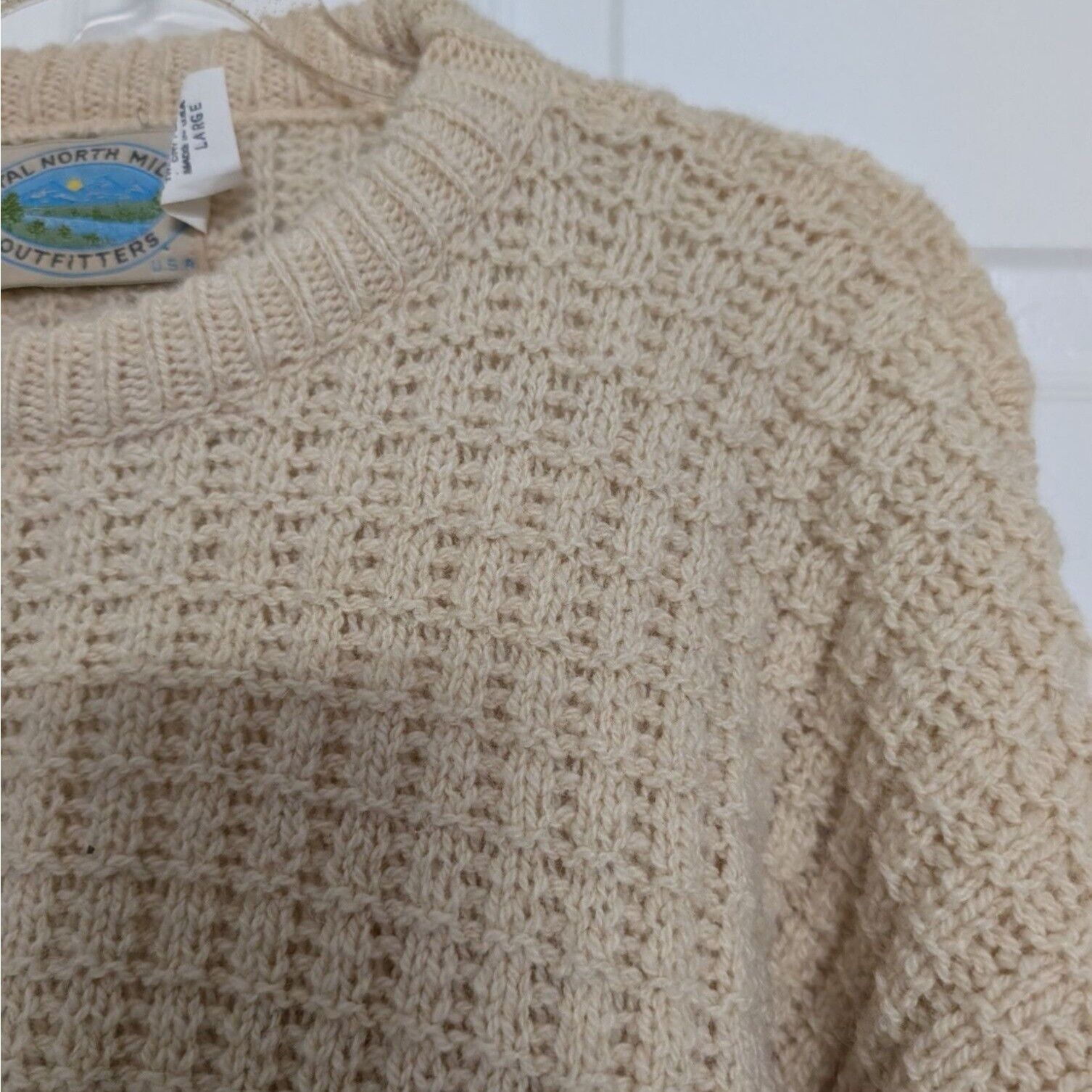 Designer Vintage Fisherman Sweater Mens Large Cream Wool Blend Long Size US L / EU 52-54 / 3 - 3 Thumbnail