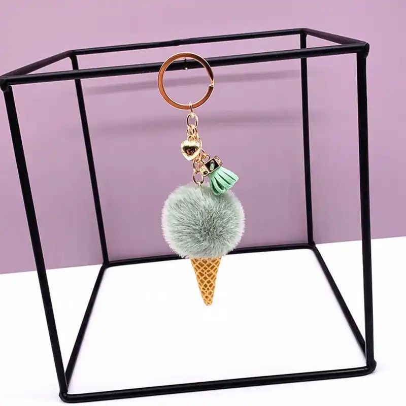 Other Soft Faux Fur Keychain Ice Cream Plush Key Ring Car Key Size ONE SIZE - 2 Thumbnail