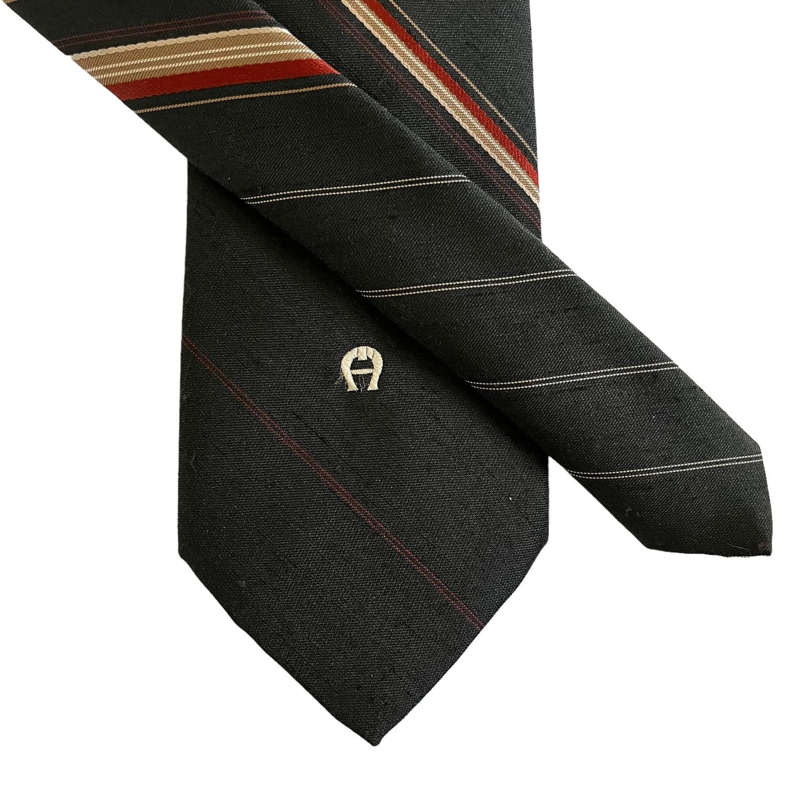 Etienne Aigner × Vintage Vintage Etienne Aigner Black Striped Silk Blend Logo Tie Size ONE SIZE - 2 Thumbnail
