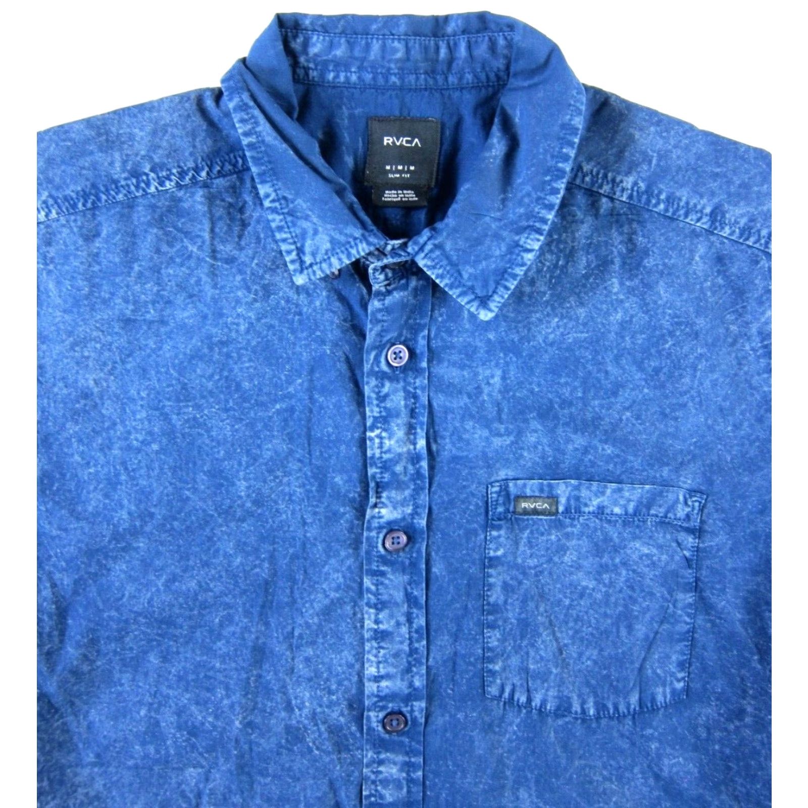 RVCA RVCA Men Button-Down Shirt 100% Cotton Blue Acid Wash Short Sleeve Medium Size US M / EU 48-50 / 2 - 4 Thumbnail