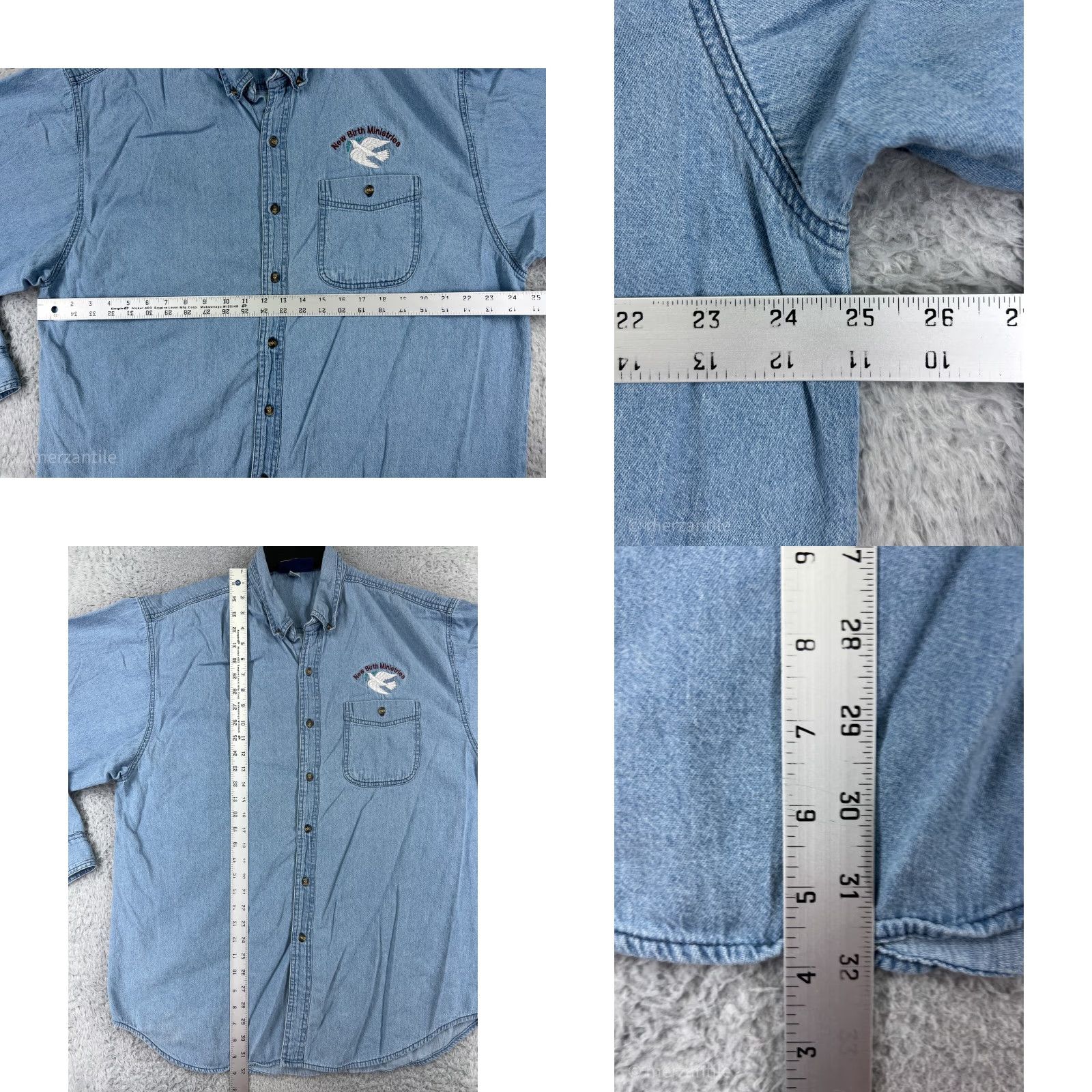 Paradise Paradise Point Shirt Mens 2XL XXL Blue Denim Button Up Ministries Religious Dove Size US XXL / EU 58 / 5 - 9 Thumbnail