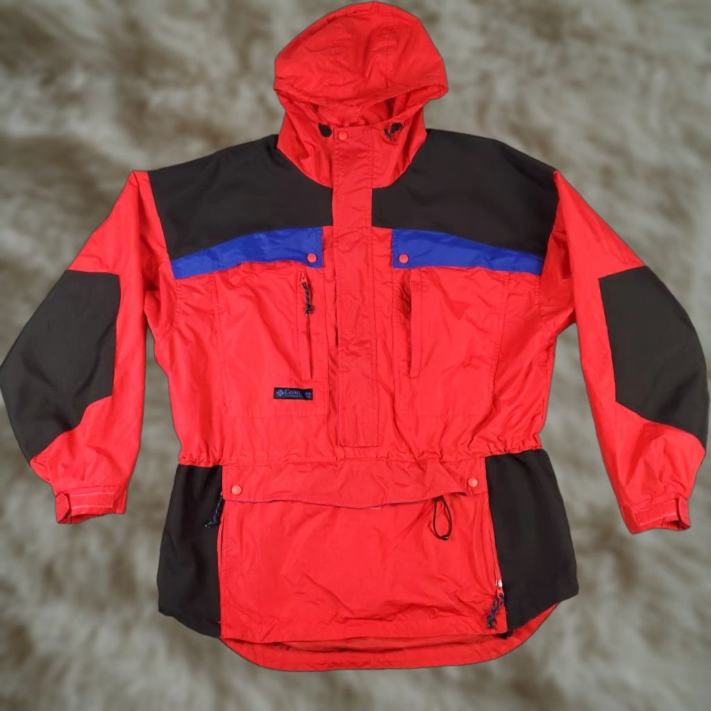 Vintage Columbia Jacket Mens Size Large Red Nylon Full Zip Hooded Windbreaker Short Length Sports Size US L / EU 52-54 / 3 - 1 Thumbnail