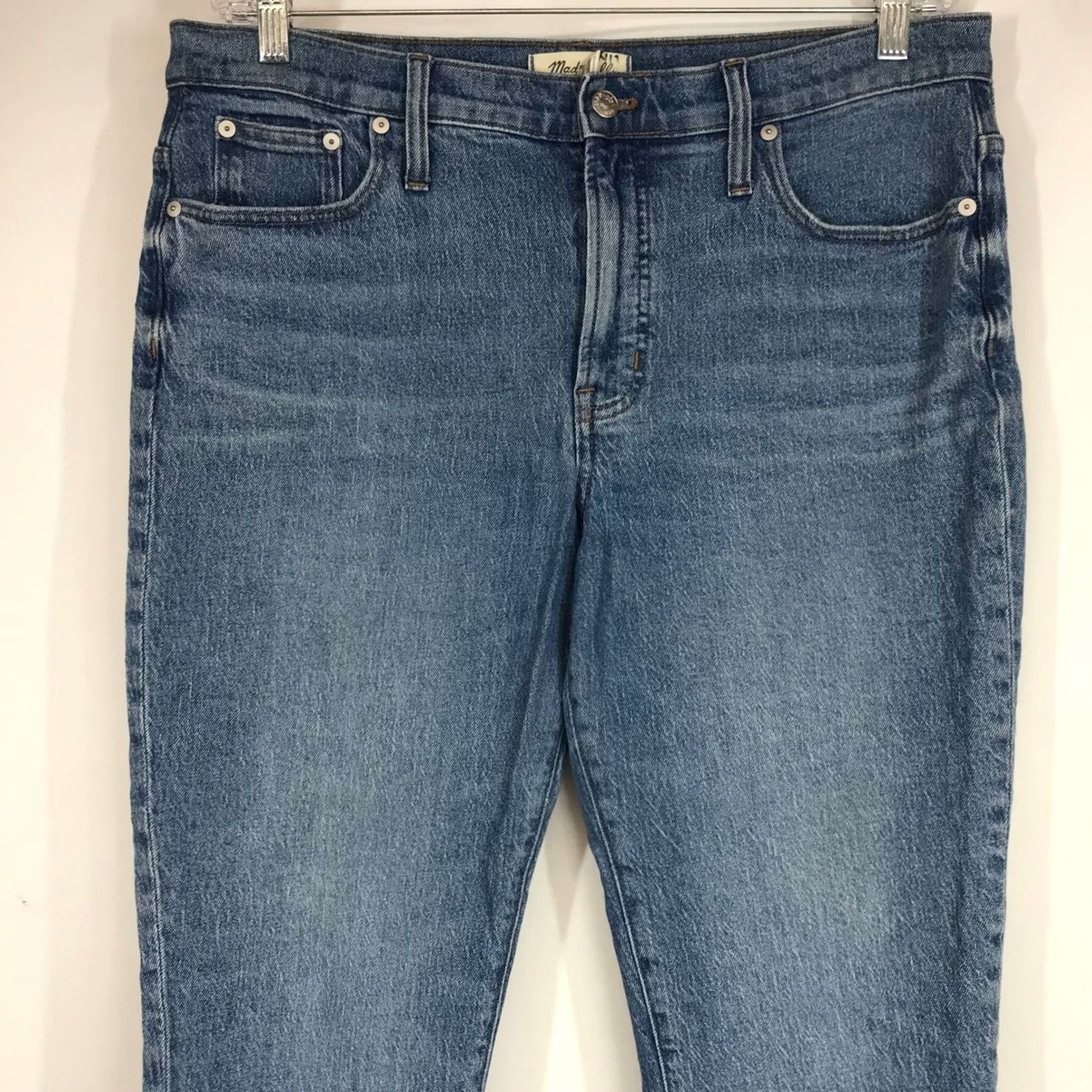 Madewell Madewell High Rise Straight Jeans Medium Wash Blue Raw Hem Size 31 Size 24" / US 00 / IT 34 - 2 Thumbnail