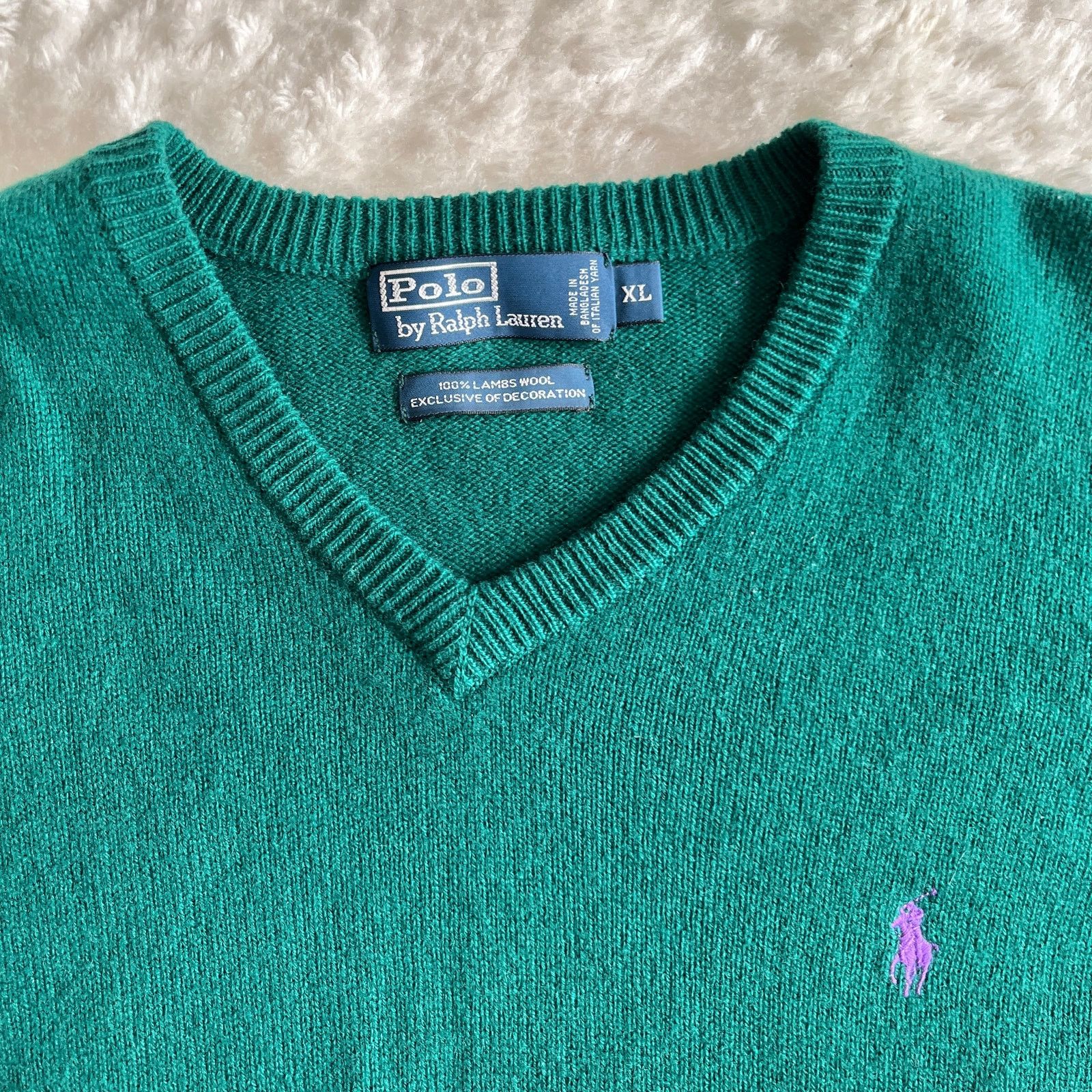 Polo Ralph Lauren Polo Ralph Lauren | Green Lambswool V-Neck Oversized Sweater Size US XL / EU 56 / 4 - 5 Thumbnail