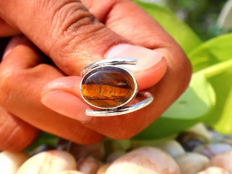 Handmade Tiger's Eye Ring, 925 Silver Ring, Handmade Yellow Gemstone Size ONE SIZE - 4 Thumbnail
