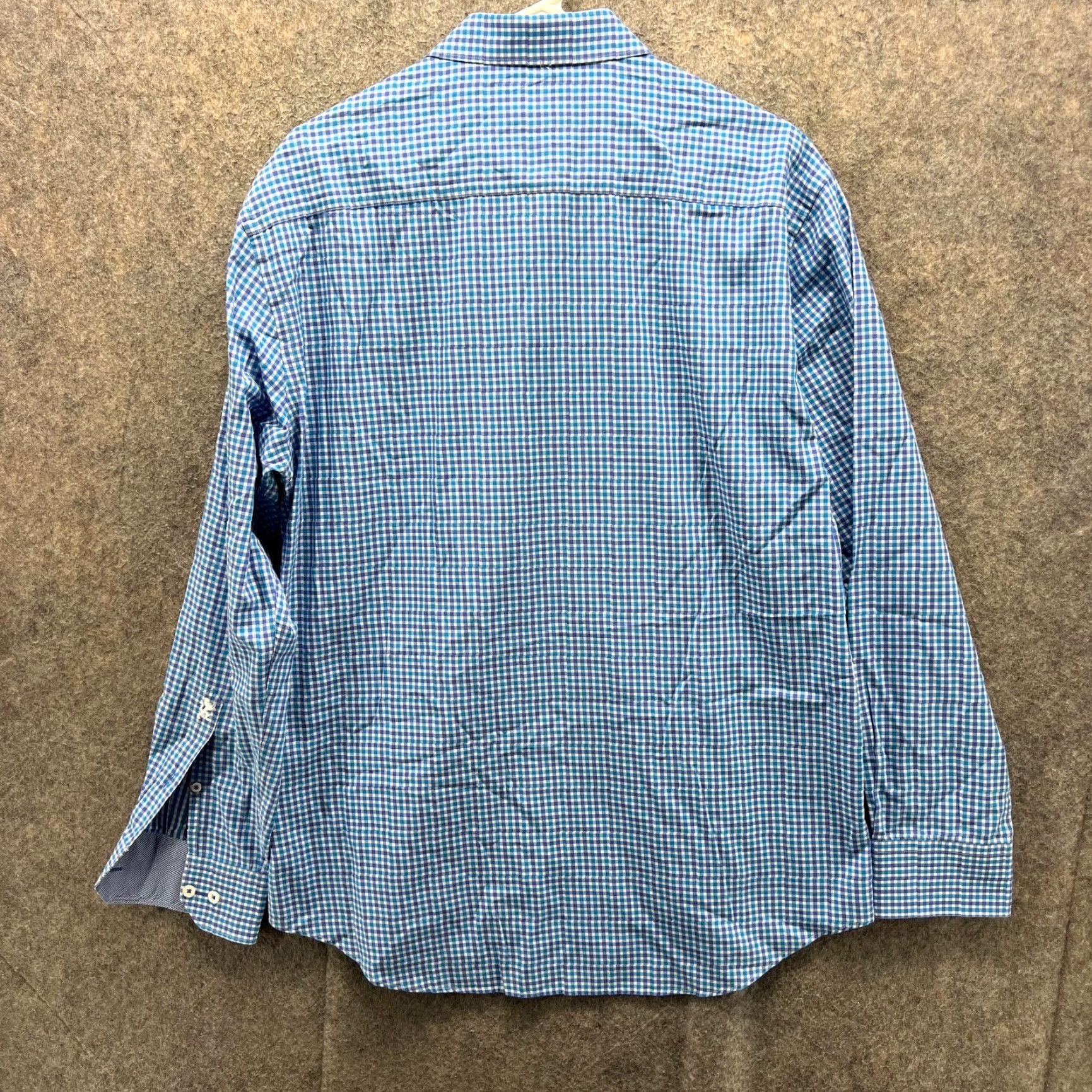 BUGATCHI VINTAGE Bugatchi Uomo Dress Shirt Mens 16.5 34/35 Blue Check Gingham Button Down Shirt Mens Regular Large? Size 46R - 2 Thumbnail