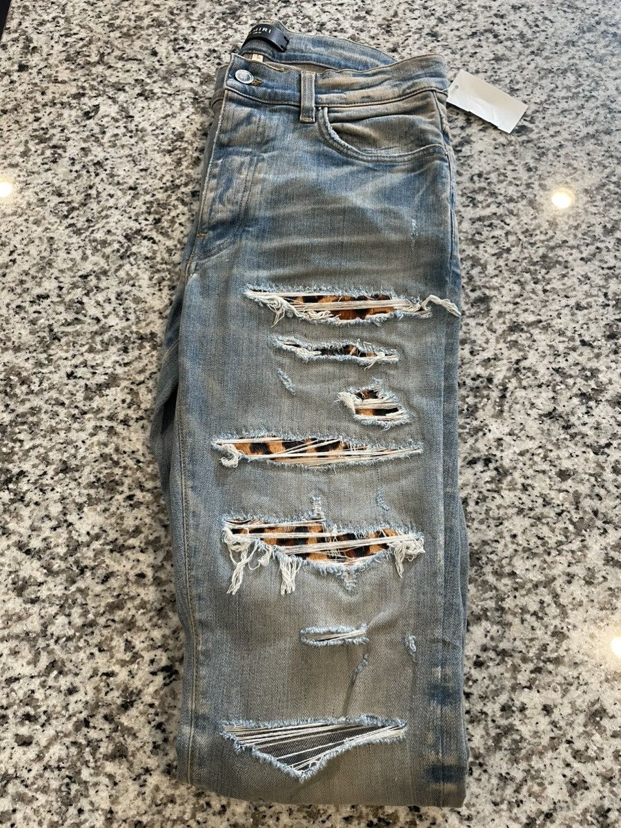 image of Amiri Leopard Thrasher Jeans in Blue, Men's (Size 31)