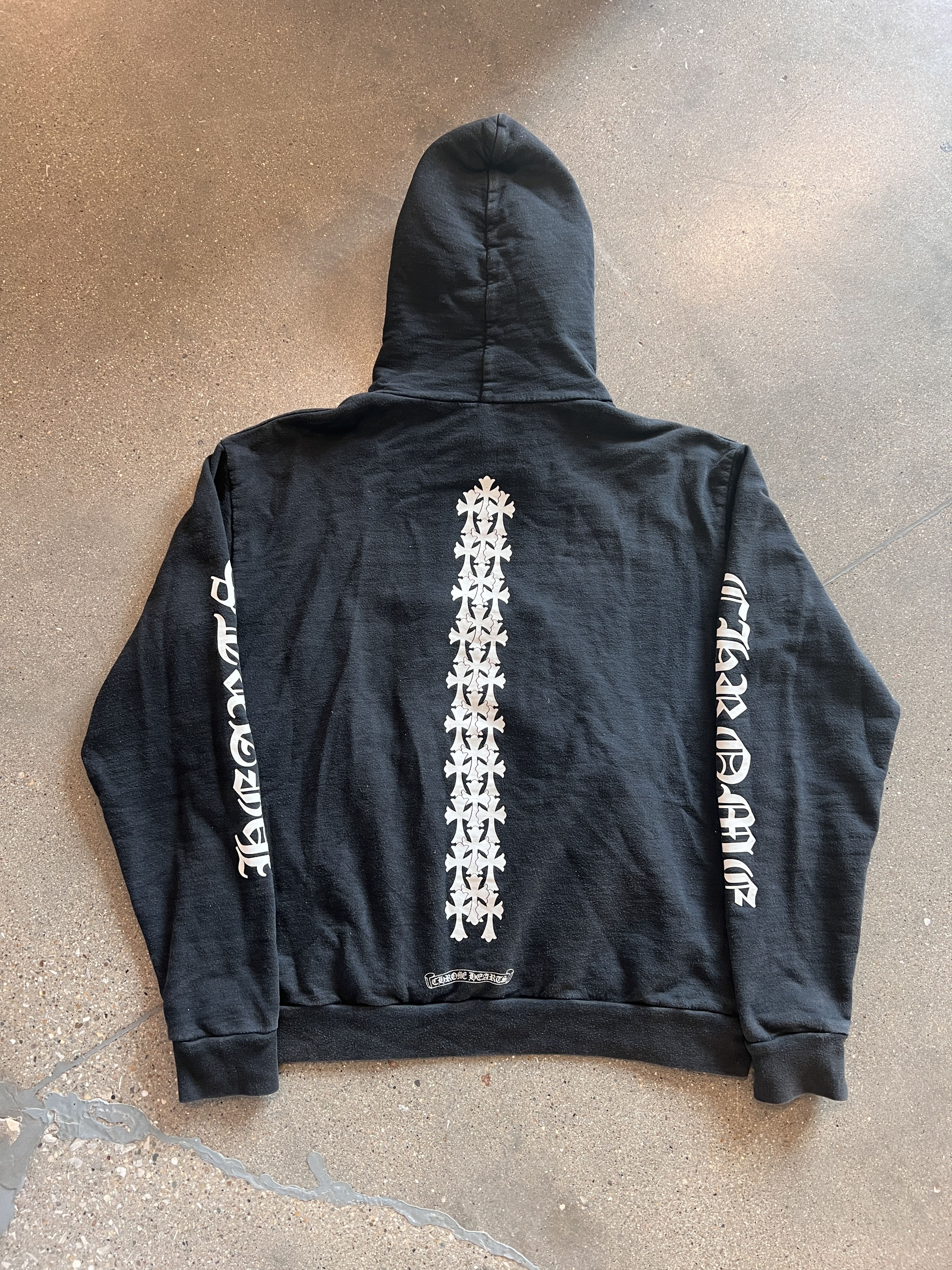 image of Chrome Hearts Cemetery Cross Tire Tracks Hoodie Black, Men's (Size Small)