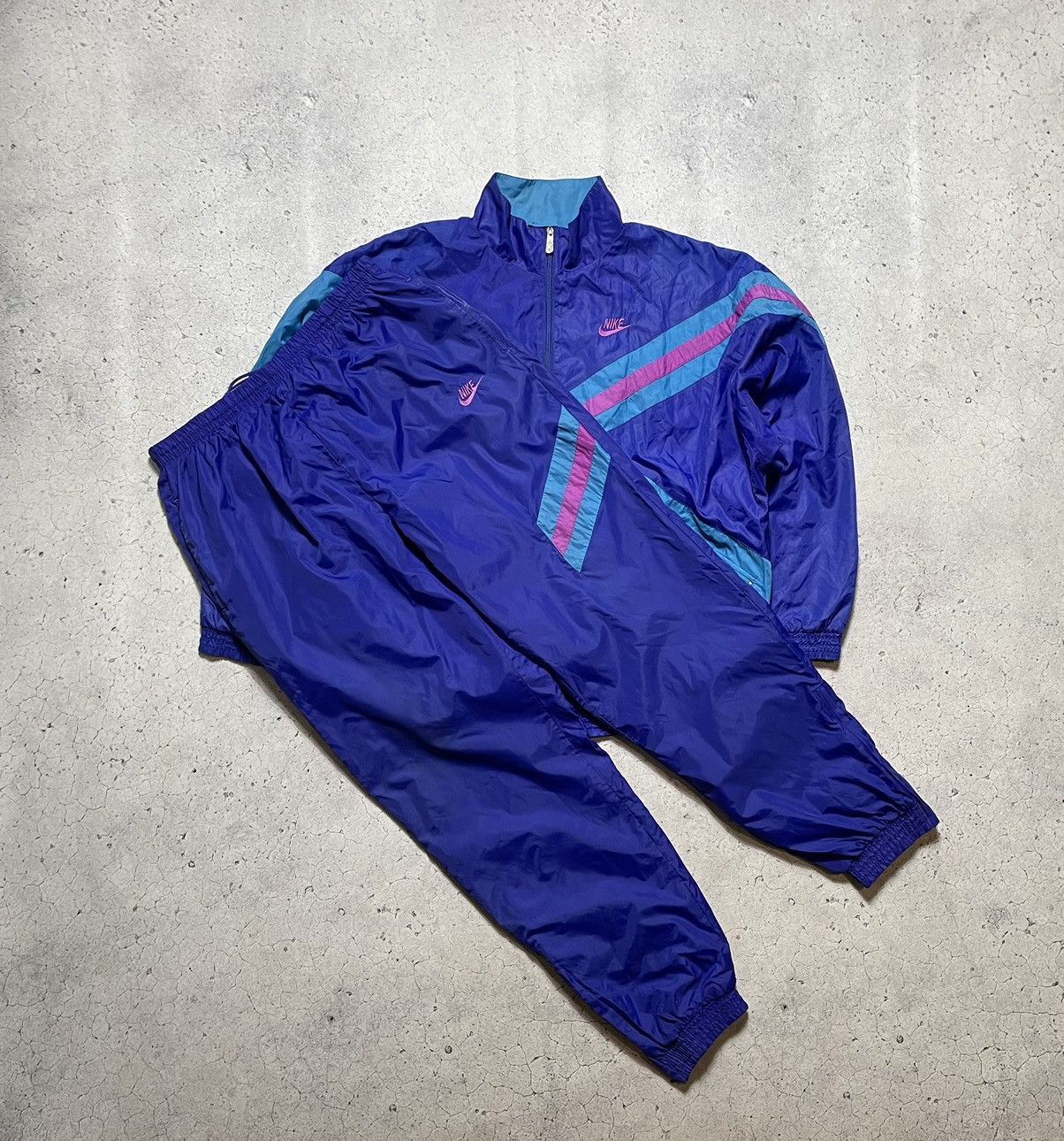 Vintage 80s Nylon Track Suit Nike Swoosh Jacket And Pants