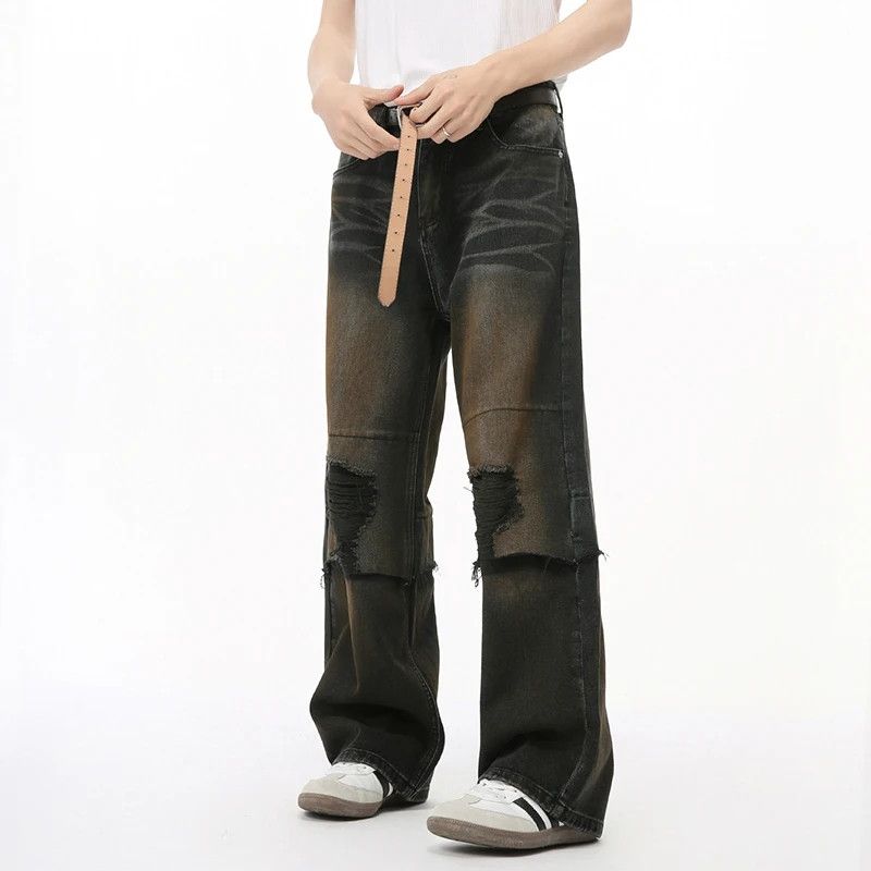 Designer Vintage Holes Worn-out Leg Loose Jeans Size US 33 - 5 Thumbnail