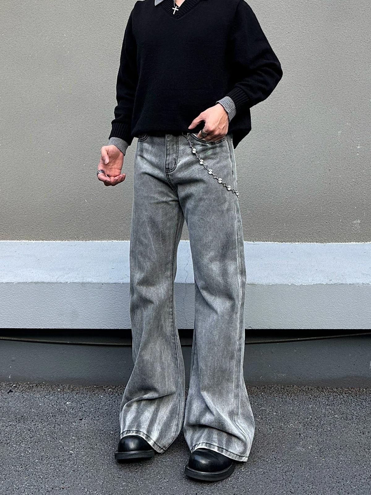 Japanese Brand Gray Wide Leg Denim Jeans, Loose Fit Flared Jeans Size US 32 / EU 48 - 5 Thumbnail