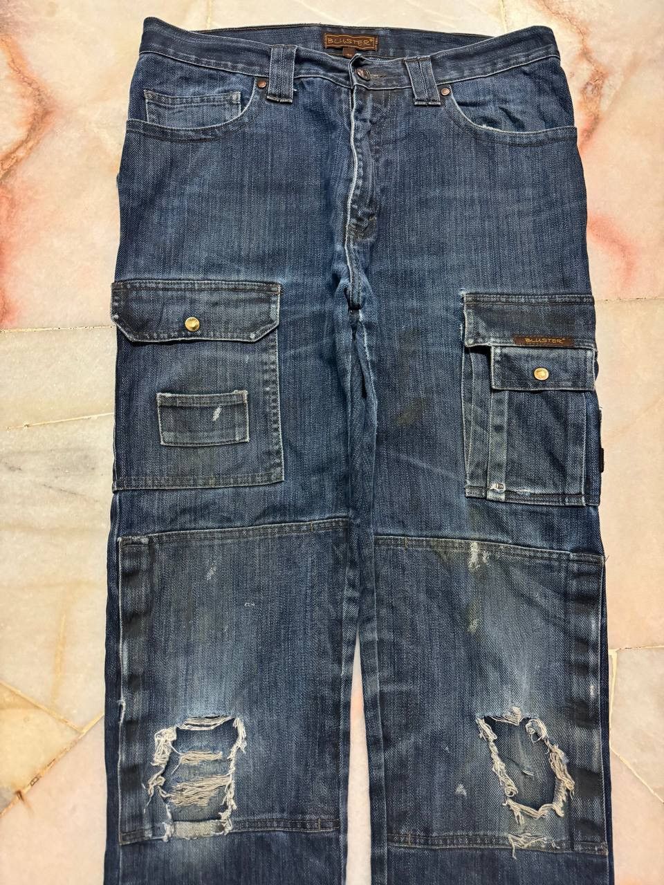 Rusty Trashed💥Vtg Bluster Multipocket Double Knee Distressed Jean Size US 31 - 3 Thumbnail
