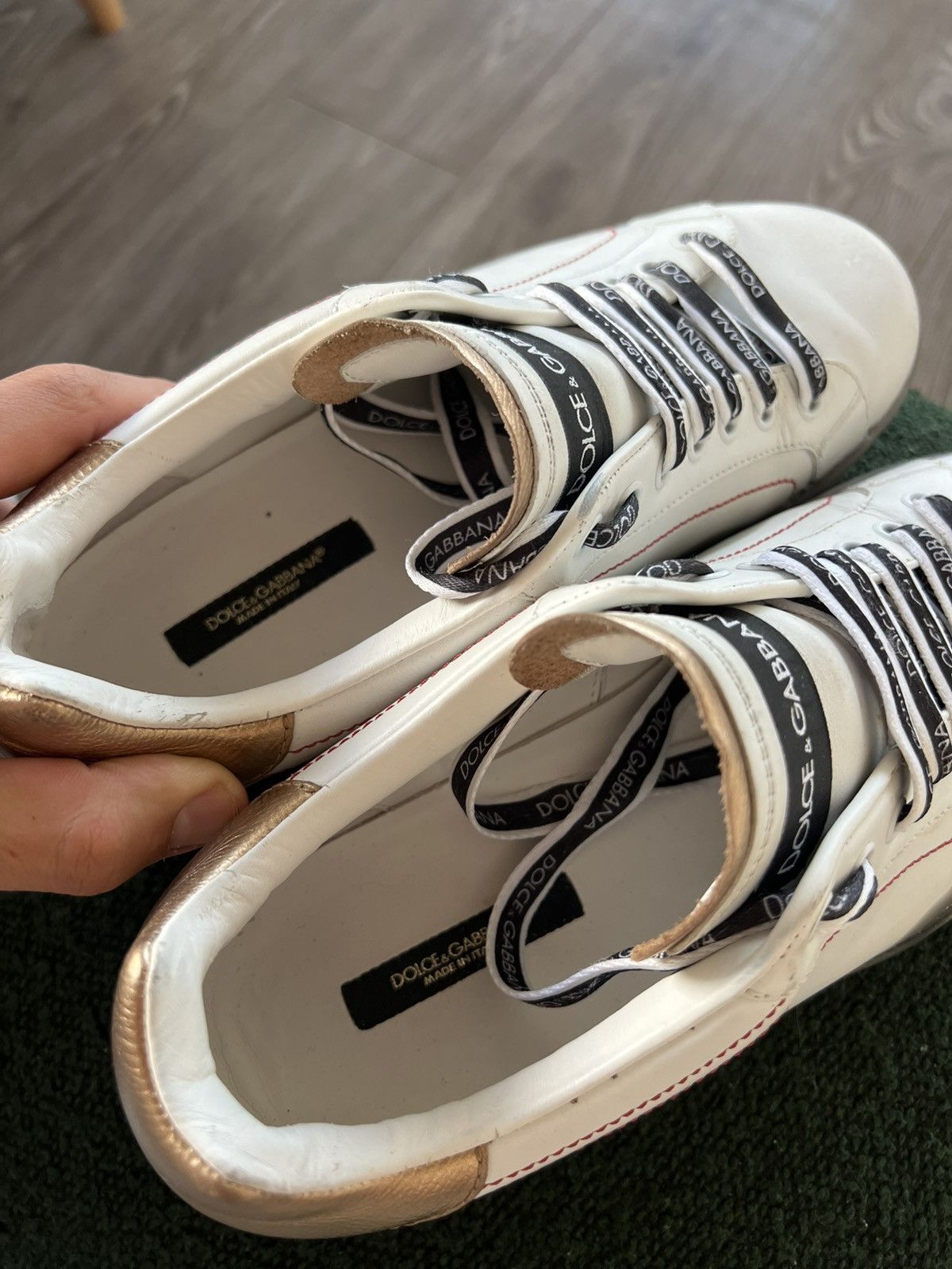 Dolce & Gabbana Dolce & Gabanna White Gold Portofino Low Black Sneakers Size US 7 / EU 40 - 13 Thumbnail