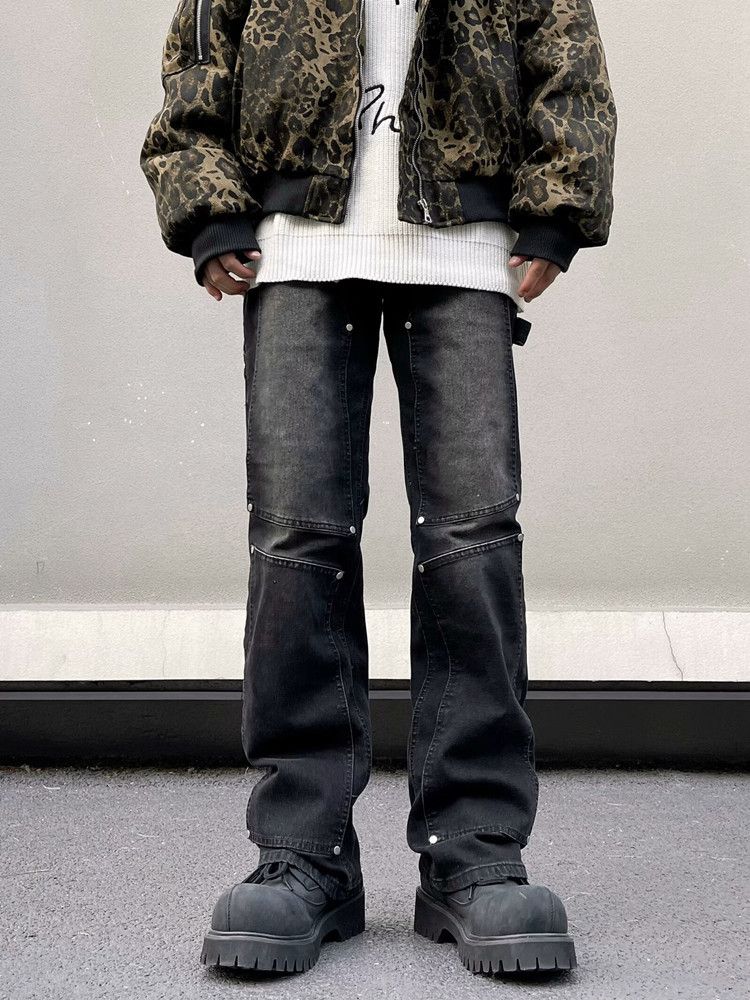 Streetwear Washed Black Button Stack