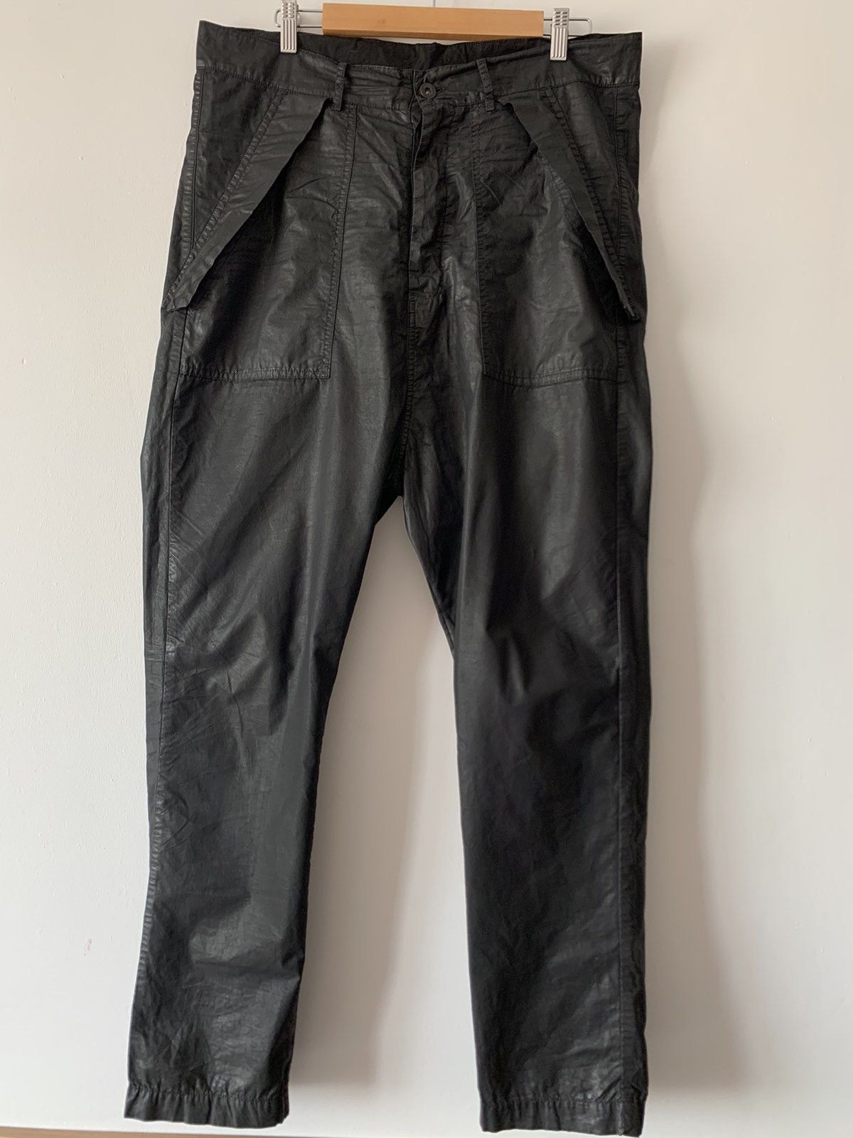 image of Rick Owens Black Wax Cargo Pants, Men's (Size 32)