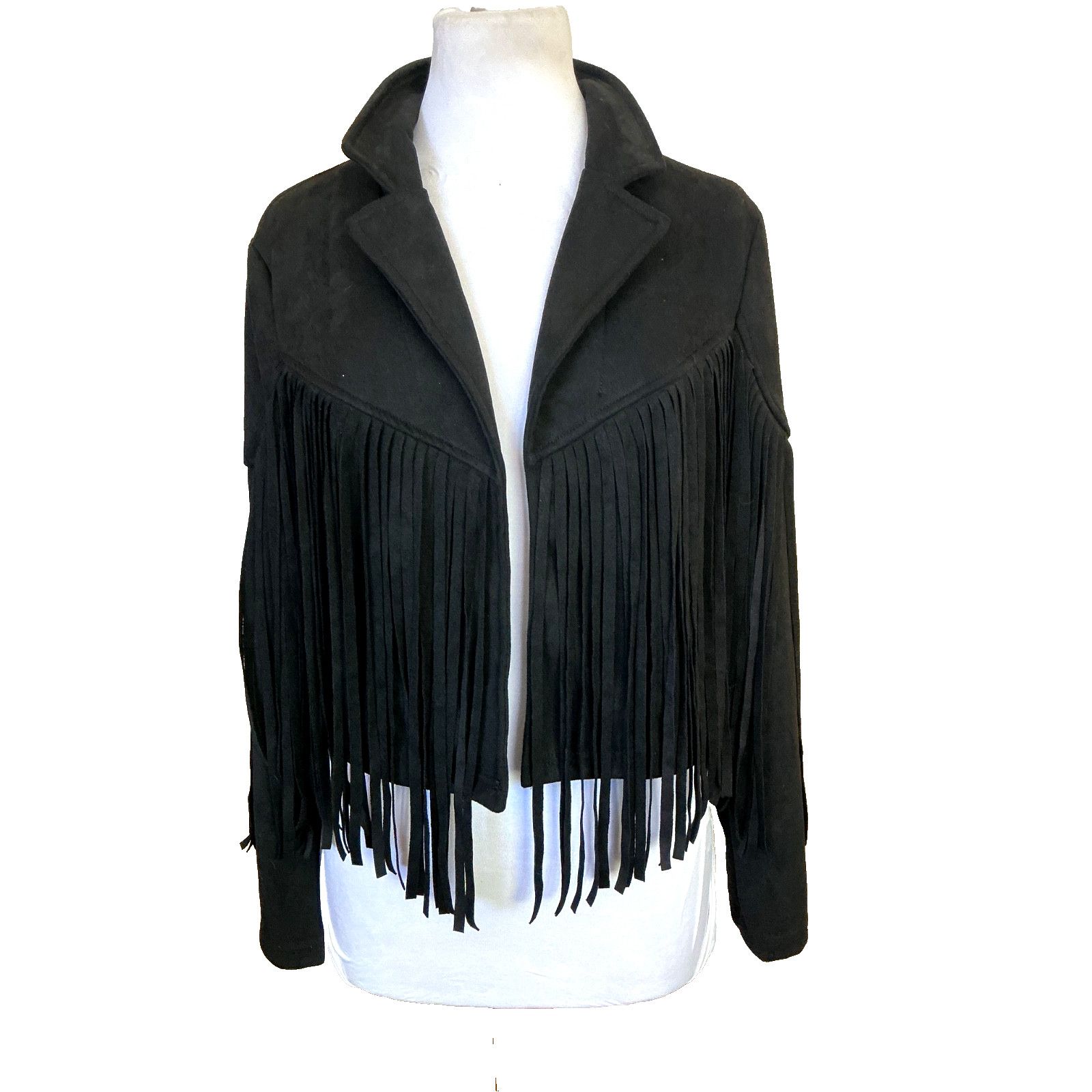 Other BLACK FAUX SUEDE FRINGED CROPPED WESTERN COWBOY MOTO JACKET Size M / US 6-8 / IT 42-44 - 3 Thumbnail