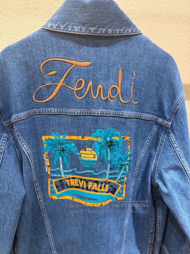 Fendi Fendi Beach Sequin Letter Logo Embroidered Denim Jacket Size XXS / US 00 / IT 34 - 3 Thumbnail