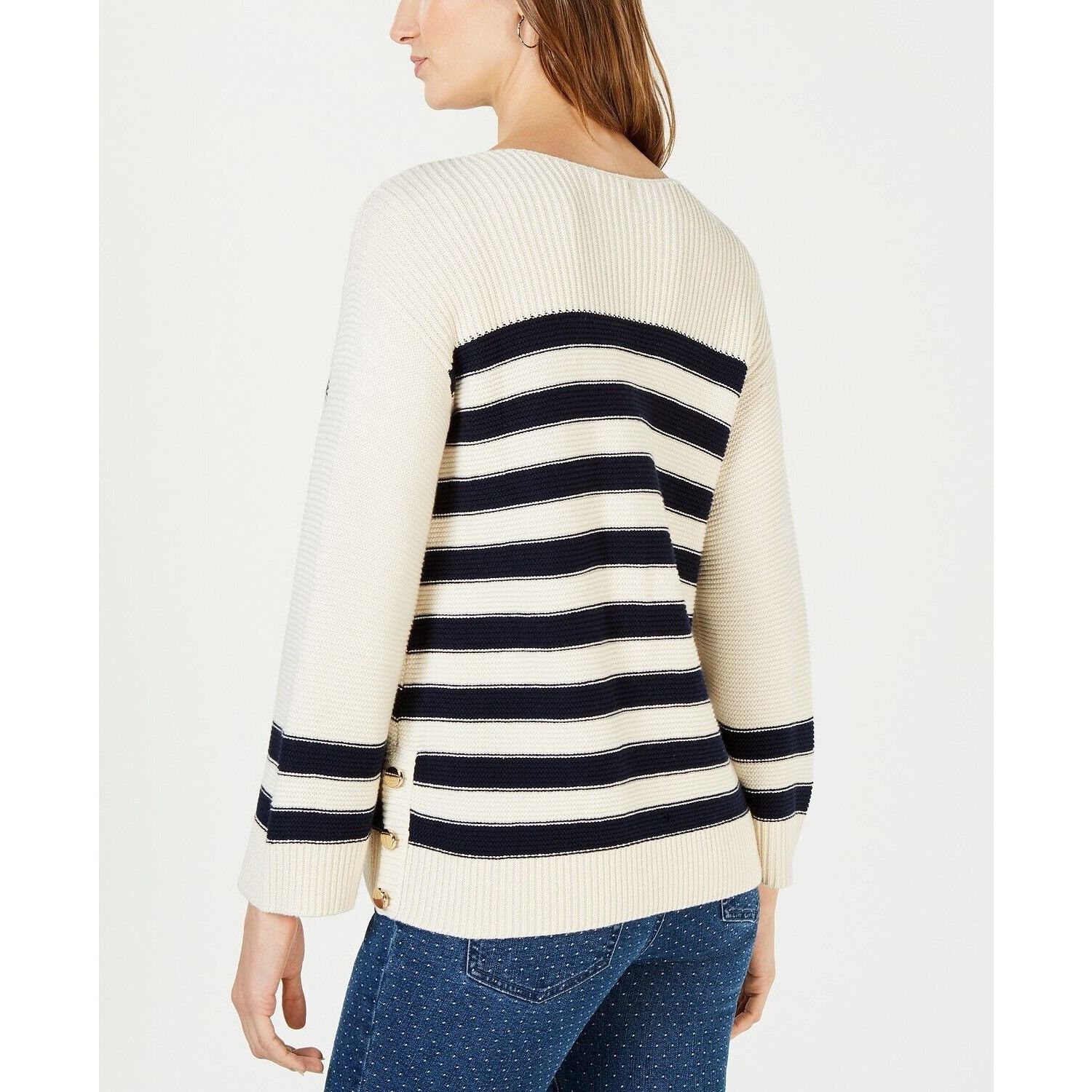 Charter Club Charter Club Striped Boat-Neck Sweater, Cream/ Admiral Blue, Size S / US 4 / IT 40 - 2 Thumbnail