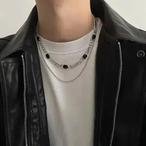 Jewelry Black Stone Chain Jewelry Classic Casual Gothic Art Necklace Size ONE SIZE - 1 Preview