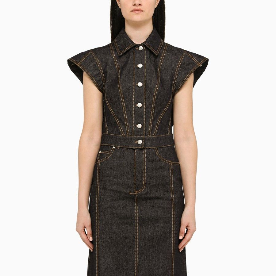 image of Alexander Mcqueen O1D2Blof0124 Denim Jacket In Blue, Women's (Size XS)