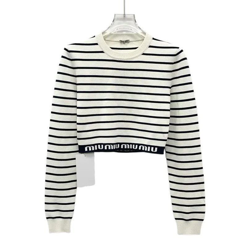Miu Miu Miu Miu Striped Cropped Women's Sweatshirt 0089 Size M / US 6-8 / IT 42-44 - 1 Thumbnail