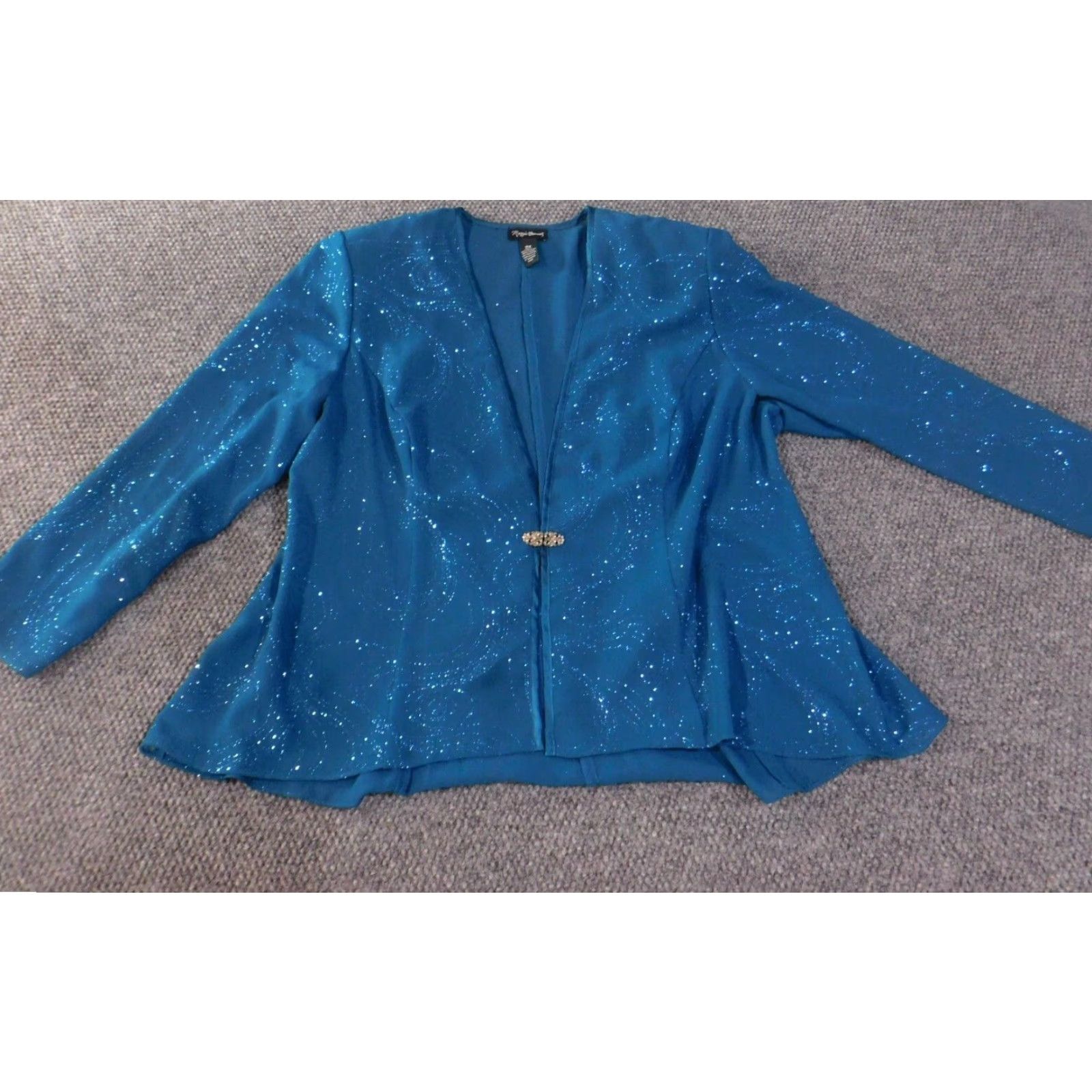 Vintage Maggie Barnes Jacket Womens 18W Blue Lined Regular Polyester Rayon Long Sleeve Fall Winter Stylish Basic Jacket Bodice? Size XXL / US 16-18 / IT 52-54 - 2 Thumbnail