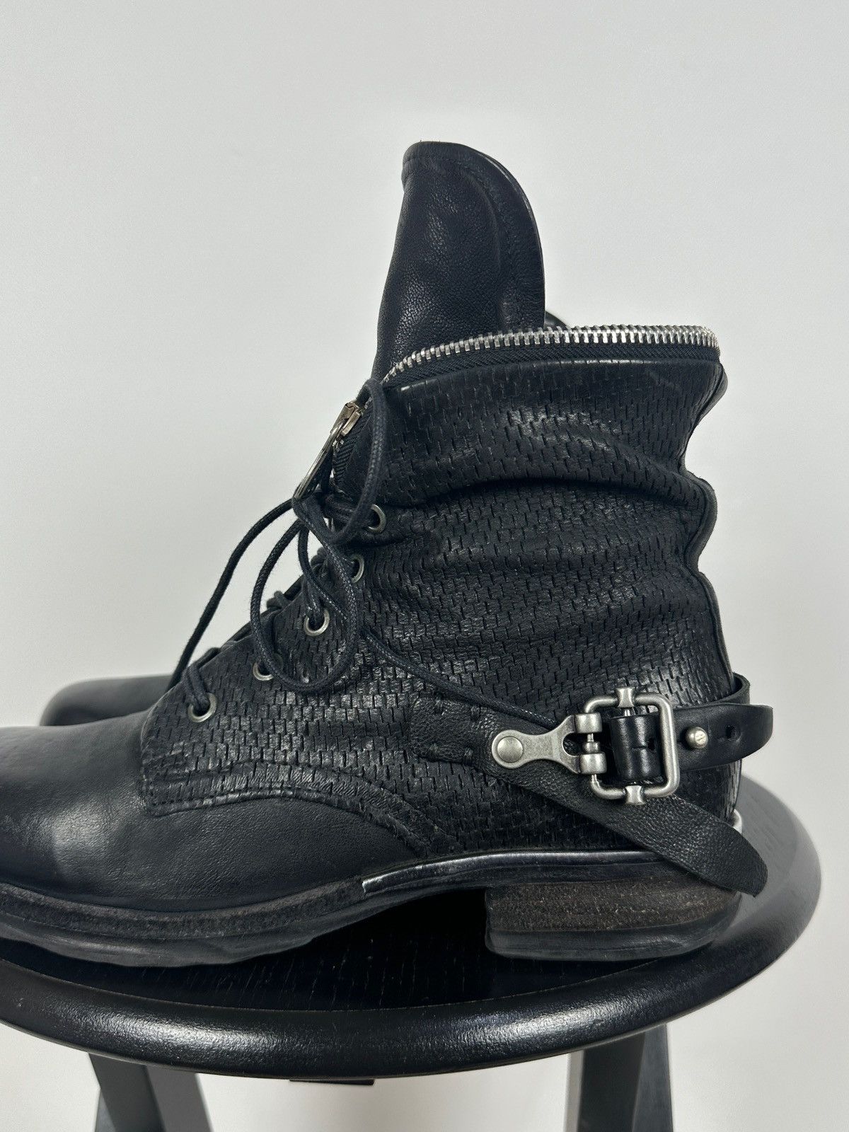 A.S.98 A.S.98. Airstep Black Leather Biker Zip Buckle Ankle Boots Size US 8 / IT 38 - 14 Thumbnail