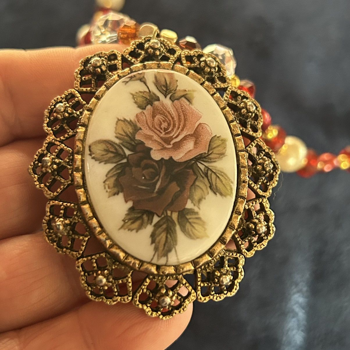 Handmade Handcrafted repurpose porcelain rose genuine pearl necklace Size ONE SIZE - 7 Thumbnail