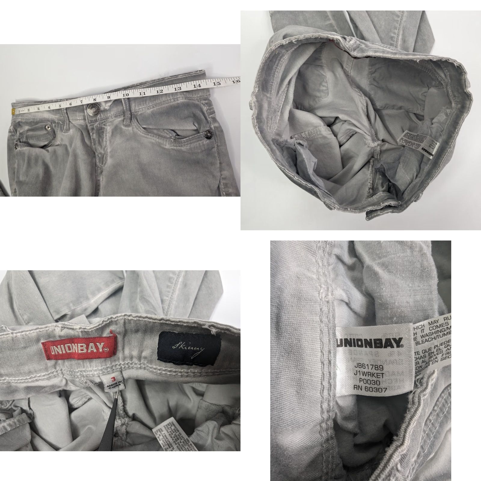 Vintage UnionBay Skinny Jeans Women Size 3 Embroidered Flap Pockets Grey Cotton Denim Belted Casual Boho Womens Size 26" / US 2 / IT 38 - 8 Thumbnail