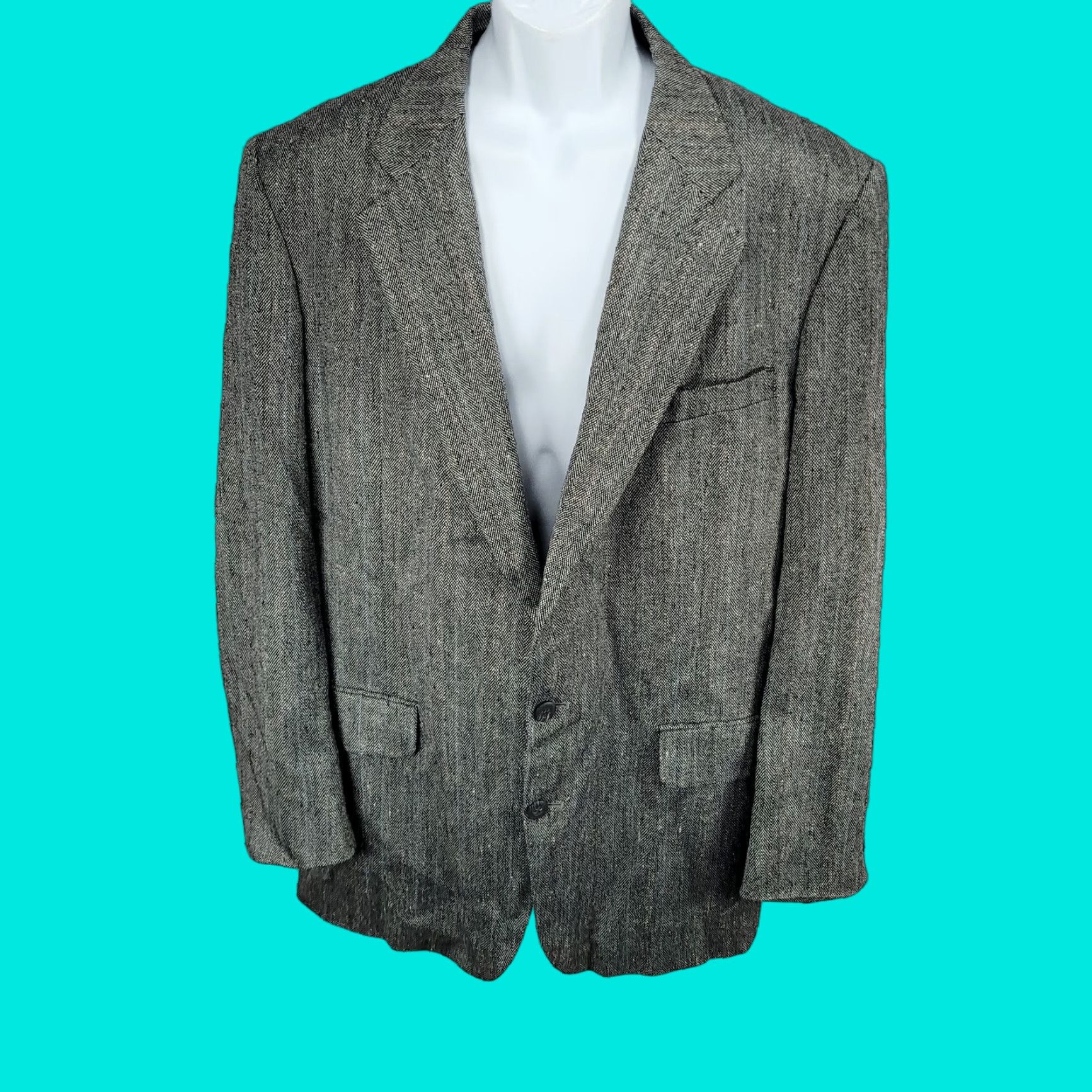 Stafford Stafford Black White Silk Wool Blend 2 Button Notch Blazer Sport Coat 44L Men Size 44R - 1 Thumbnail