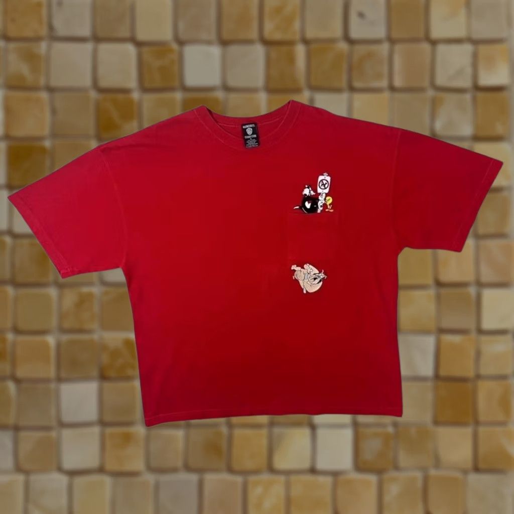 Vintage VINTAGE Looney Tunes Sylvester Tweety Embroidered Cotton T-Shirt XL Red Men Shirt XL Mens 1997 Decade 90s Size US XL / EU 56 / 4 - 1 Thumbnail