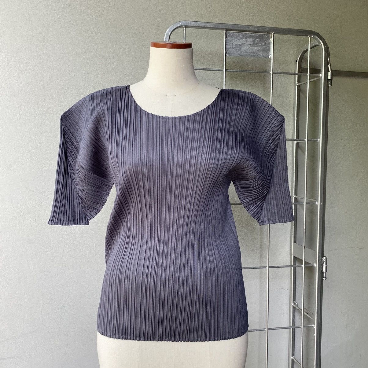 PLEATS PLEASE Charcoal Pleated Sculpted Top