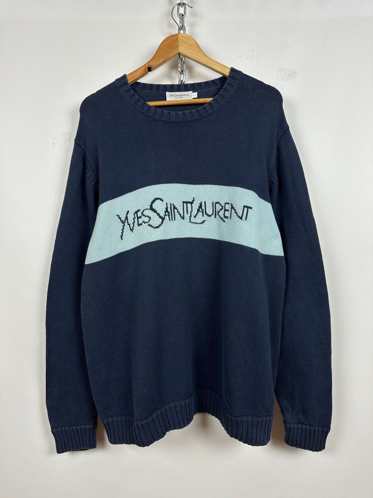 YSL YVES SAINT LAURENT ネイビー　ロゴスウェット Vintage YVES SAINT LAURENT Sweatshirt Sweater Embroidery Logo Dark