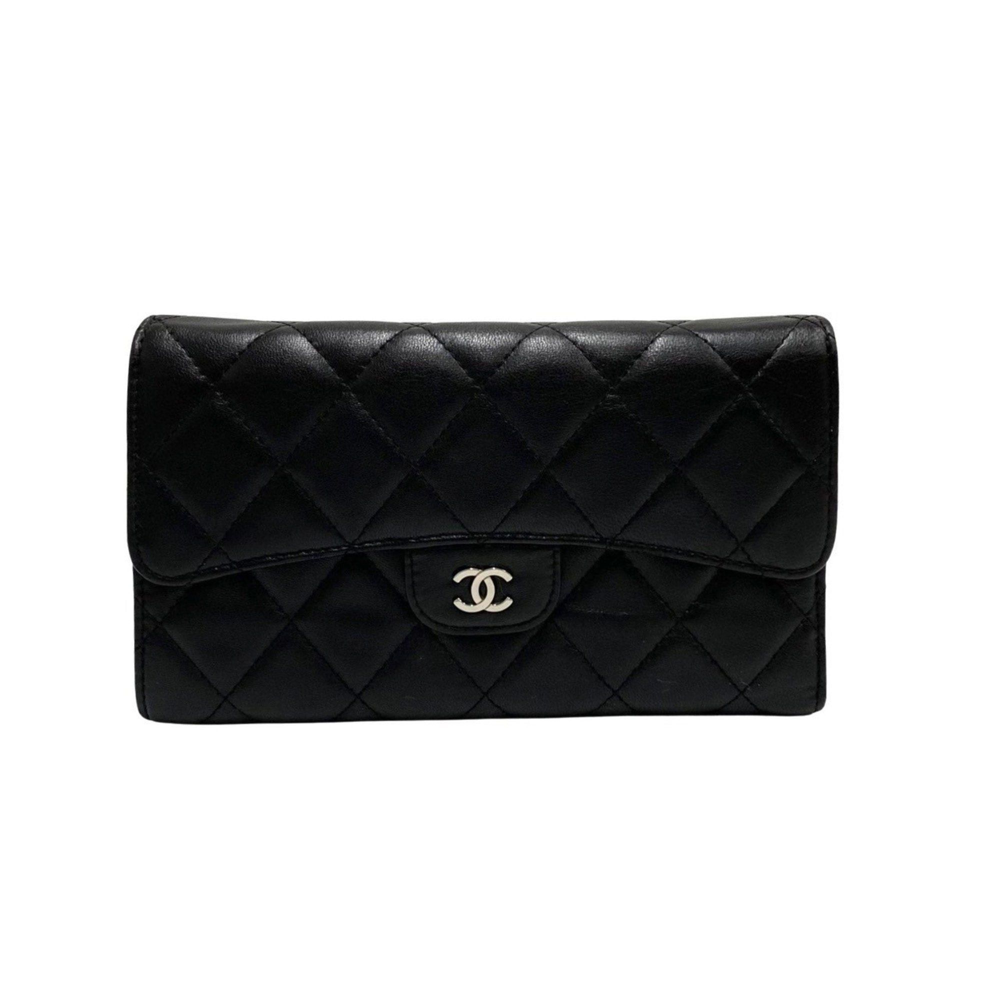 image of Chanel Matelasse Lambskin Leather Bifold Long Wallet Black 20130, Women's