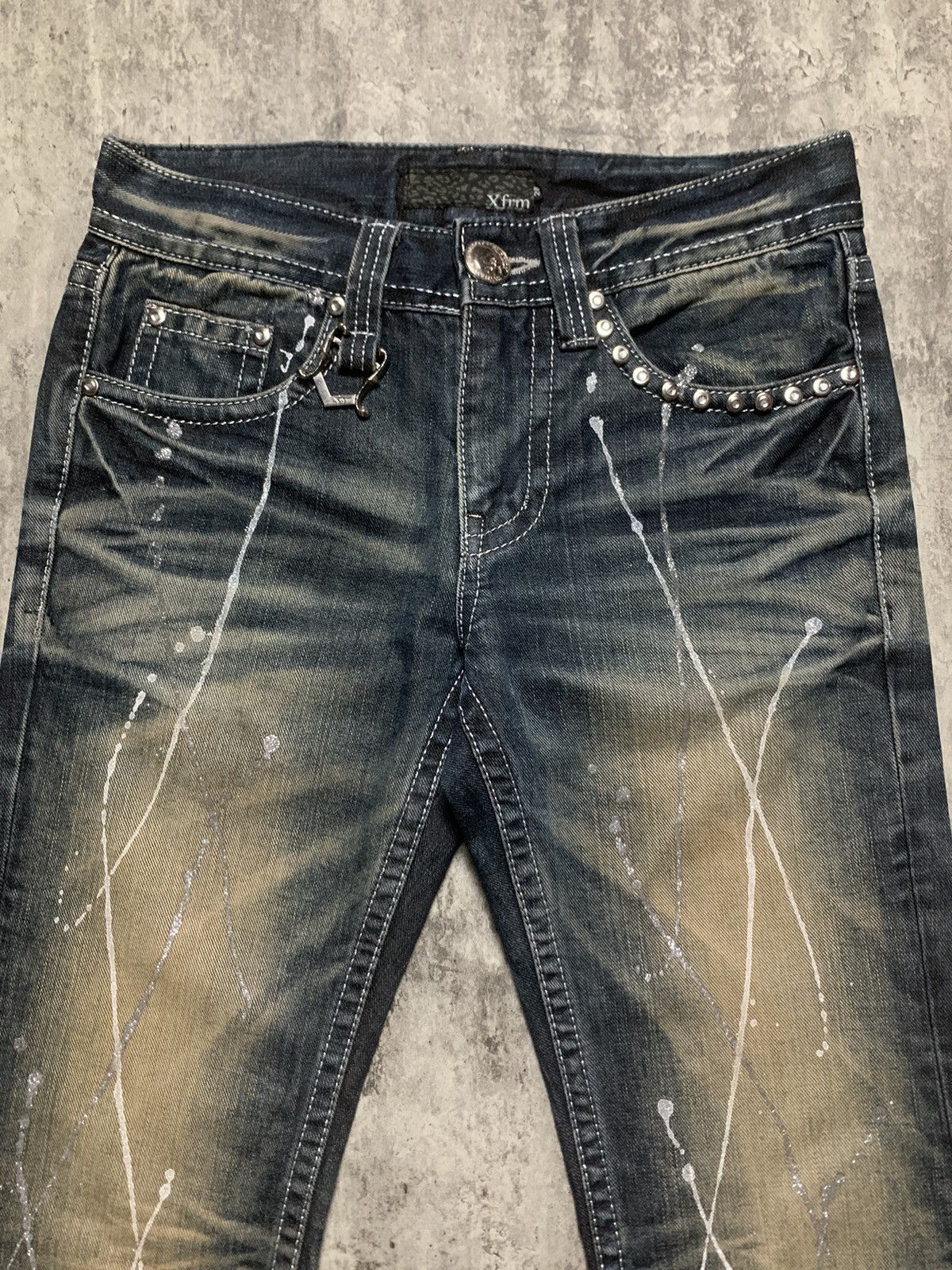 Tornado Mart Y2K Xfrm Studded Splatter Mud Wash Rusty Flare Pants Size US 30 / EU 46 - 2 Thumbnail