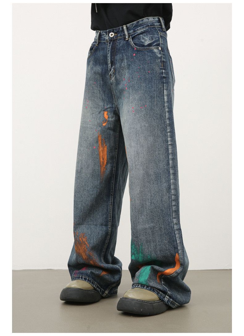Japanese Brand × Jean Japanese retro ink-splashed loose straight jeans for men Size US 34 / EU 50 - 5 Thumbnail