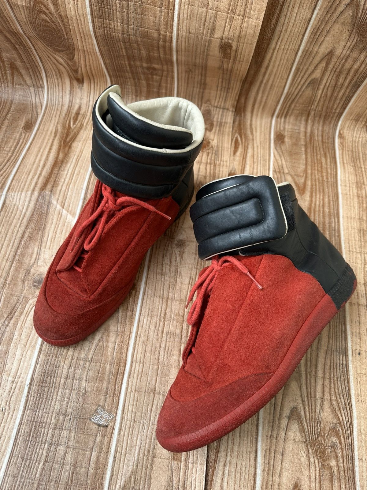 Maison Margiela 👀Maison Margiela Red Leather Suede Futures Hightops Size US 9 / EU 42 - 13 Thumbnail