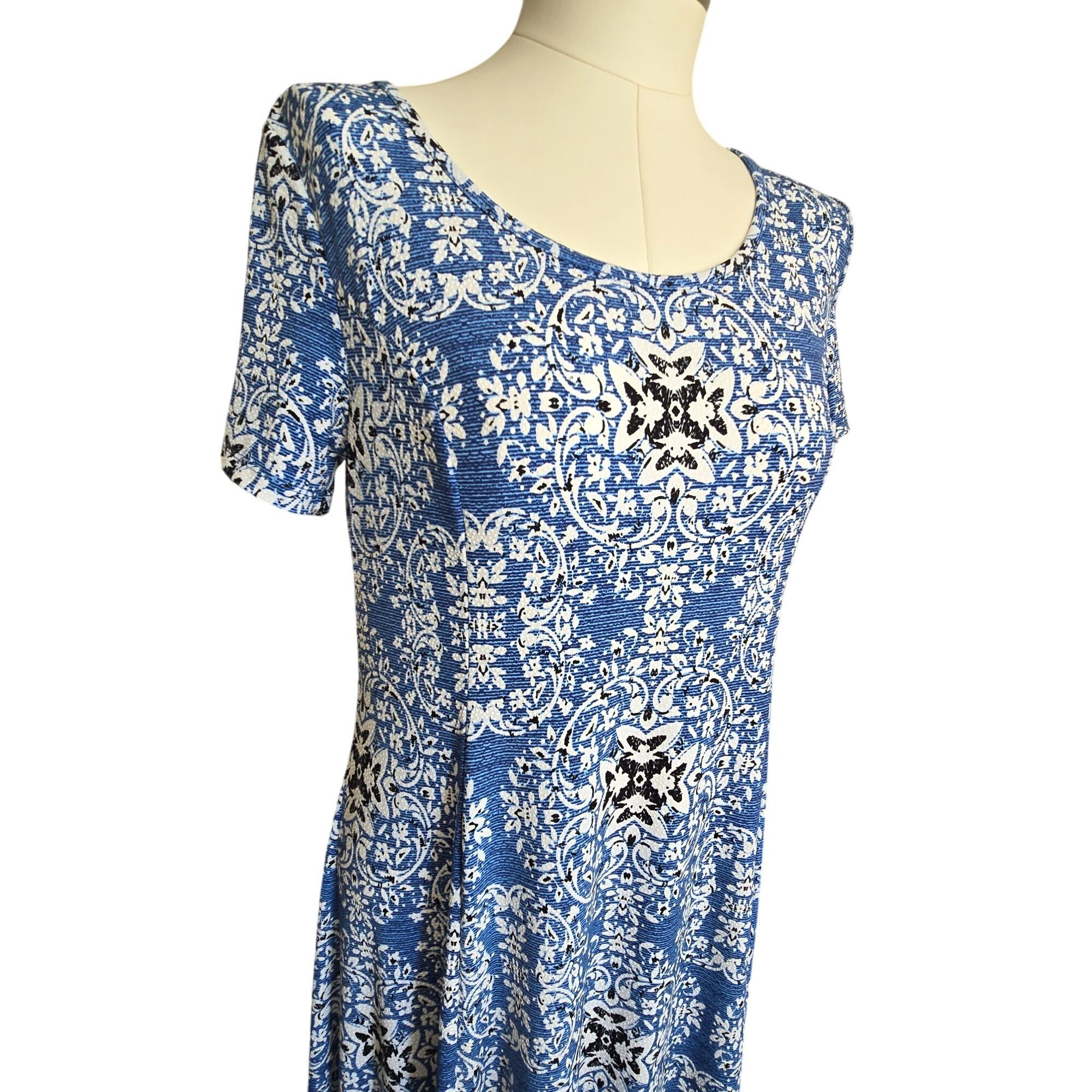 Other Blue & White Maxi Dress Patterned Short Sleeve Haani Petite Size L / US 10 / IT 46 - 2 Thumbnail