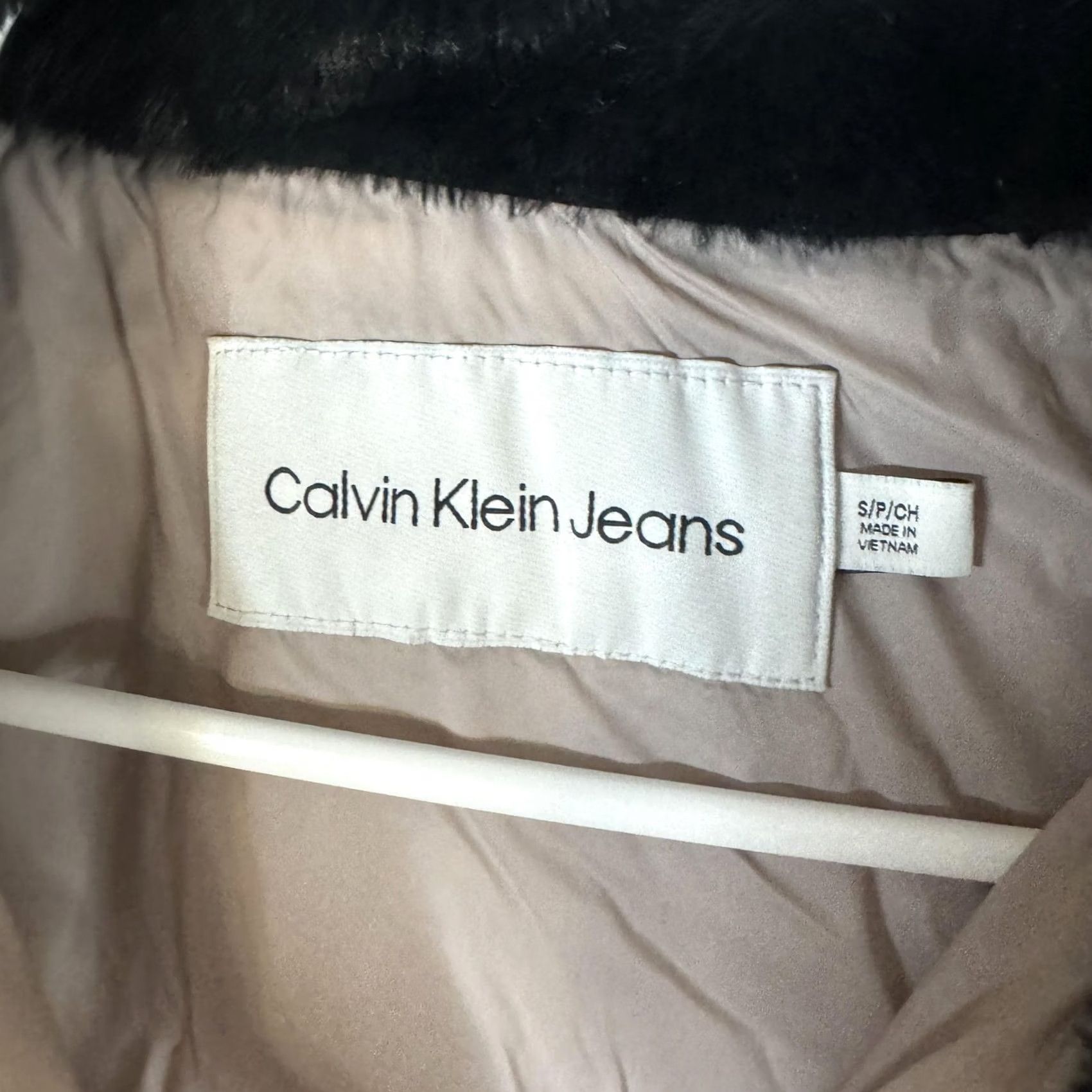 Vintage Calvin Klein Jeans Jacket Womens Small Beige Quilted Hooded Puffer Winter Coat Size 28" / US 6 / IT 42 - 7 Thumbnail
