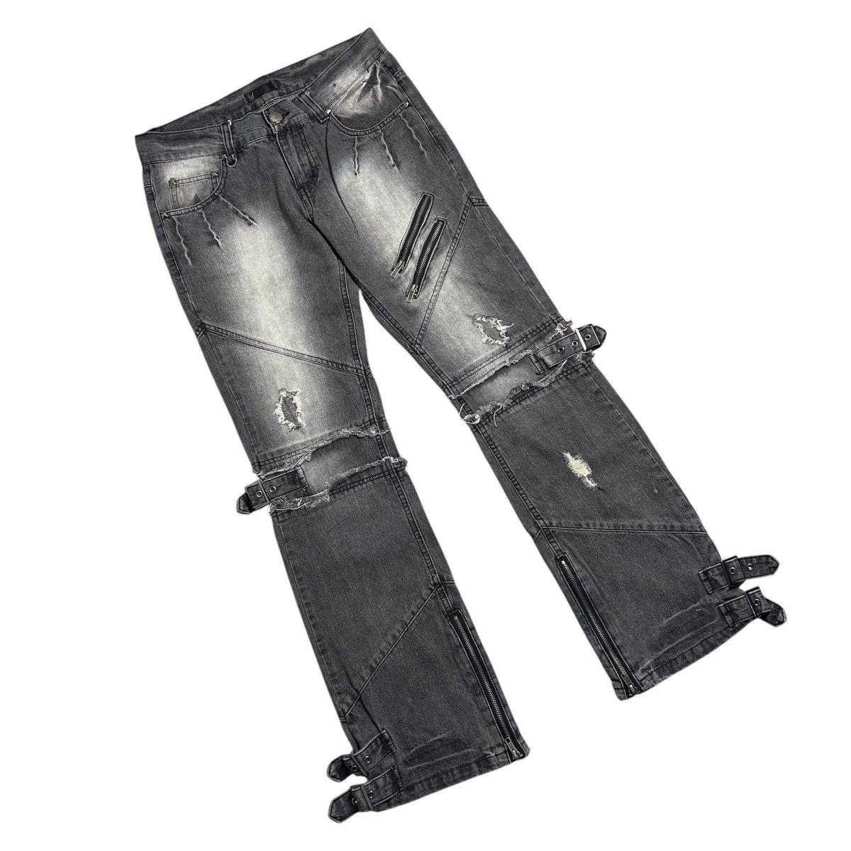 BUFFALO BOBS Black Baccara Multizipper Distressed Bondage Flare Jeans Size US 30 / EU 46 - 4 Thumbnail
