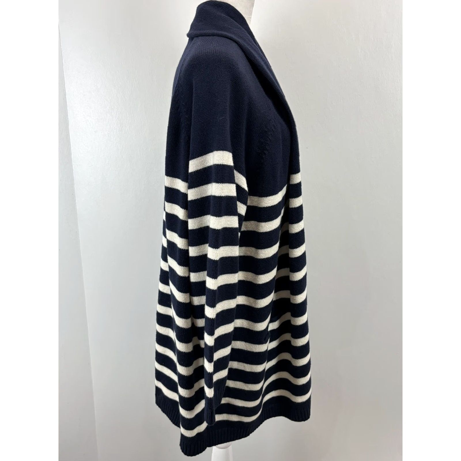 Talbots Talbots Knit Cardigan Sweater 3XP Petites Navy Striped Open Front Women Knit Cotton Blend Long Sleeve Cardigan Mens? Size XXL / US 16-18 / IT 52-54 - 4 Thumbnail