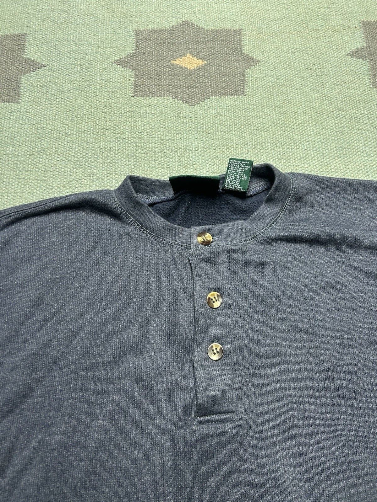 Vintage Vintage Henley sweater ribbed heavy knit shirt blue blank XL Size US XL / EU 56 / 4 - 3 Thumbnail