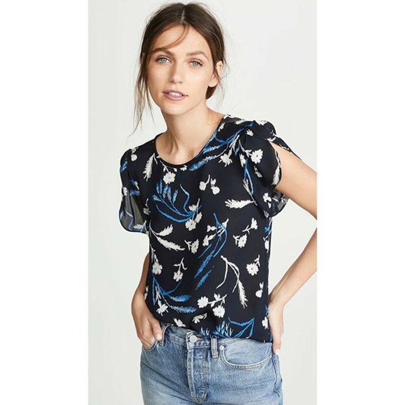 Joie Joie Wira 100% Silk Blue Floral Tulip Sleeve Top Medium Size M / US 6-8 / IT 42-44 - 1 Thumbnail